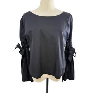 Free People So Obviously Yours Black Boho Top with Bell Sleeves with Bow, Size S